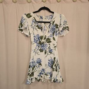 Reformation Hydrangeia Floral Print V-Neck Mini Dress